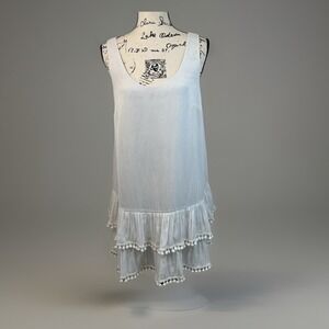 Lilly Pulitzer White Pom Pom Ruffle Pom Pom Tiered‎ Mini Dress Sleeveless L